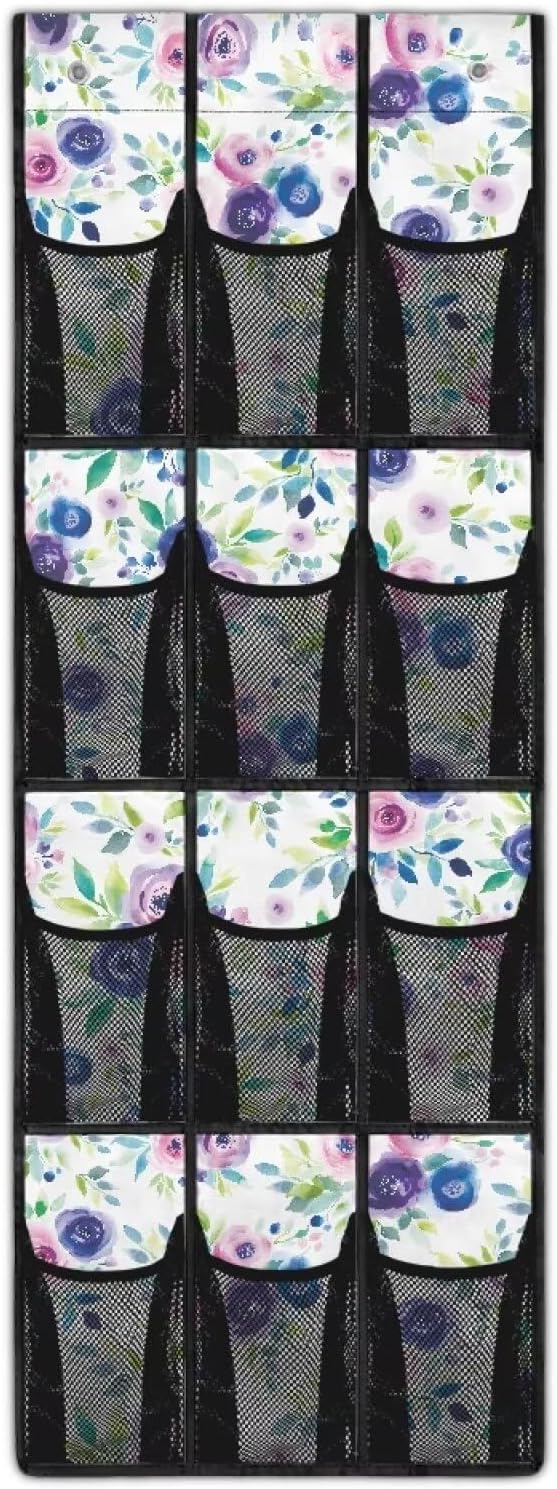 Floral Pattern Over the Door Shoe Organizer,Shoe Organizer Door Hanger,Space Saver Shoes Hanger Storage Organizer Bag