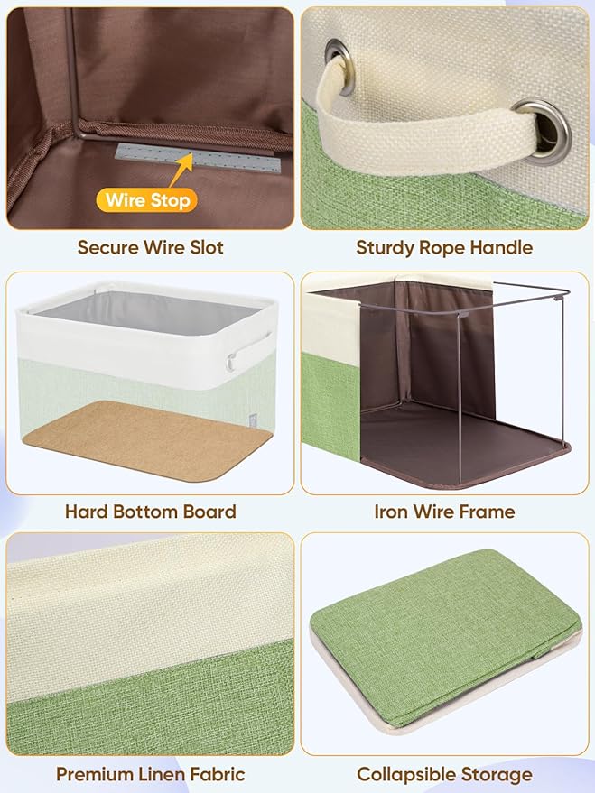 BALEINE 4 Pack Fabric Closet Storage Bins for Shelves, Linen Closet Organizers and Storage, Decorative Baskets for Organizing, Shelf, Clothes, Home, Office (Green, 14''x10''x8.5'')