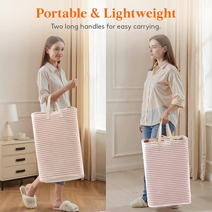 Lifewit 75L Large Collapsible Laundry Hamper, Tall Foldable Dirty Clothes Baskets Waterproof, Freestanding Design with Easy Carry Handles in Dorm Bedroom Bathroom College, Pink