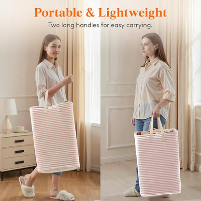 Lifewit 75L Large Collapsible Laundry Hamper, Tall Foldable Dirty Clothes Baskets Waterproof, Freestanding Design with Easy Carry Handles in Dorm Bedroom Bathroom College, Pink