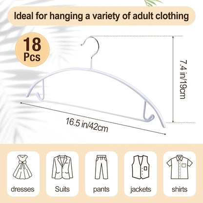 18 Pack Clothes Hangers, PVC Coating Sweater Hangers, 16.5 Inch No Shoulder Bump Coat Hanger, Heavy Duty Non-Slip Metal Hanger for Sweaters, Jackets, Coat, T Shirts (White)