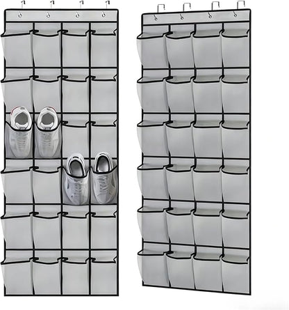 Meolsaek Over the Door Shoe Organizer with 40 Breathable Mesh Pockets, Hanging Shoe Organizer for Door with 4 Metal Hooks, Shoe Organizer for Closet, Bedroom, Bathroom, Pantry (Grey, 24)