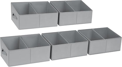 DIMJ Closet Storage Bins, 5 Pack Storage Baskets for Shelves, Foldable Closet Organizer with Handle, Linen Closet Organizers and Storage for Clothes, Toys, Towel, Books (Grey)