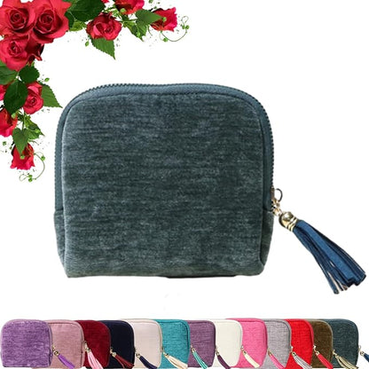 Travel Jewelry Case, Portable Foldable Box Mini Jewelry Travel Bag with Tassel Zipper Design, Soft Velvet Organizer Pouch for Bangle, Five Compartments