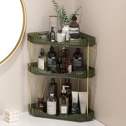 Lifewit 3-Tier Corner Bathroom Counter Organizer, Plastic Makeup Skincare Organizers Storage Countertop, Large Sink Cosmetic Perfume Shelf for Bedroom, Dresser, Kitchen, Vanity, Green, 39 cm/15inch(H)
