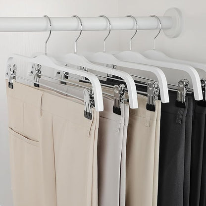 TOPIA HANGER Wooden Pants Hangers,Slim Natural Wood Skirt Hangers with Anti-Rust Hook and Adjustable Metal Clips, Perfect for Skirts, Pants, Slacks-20 Pack-CT17W20