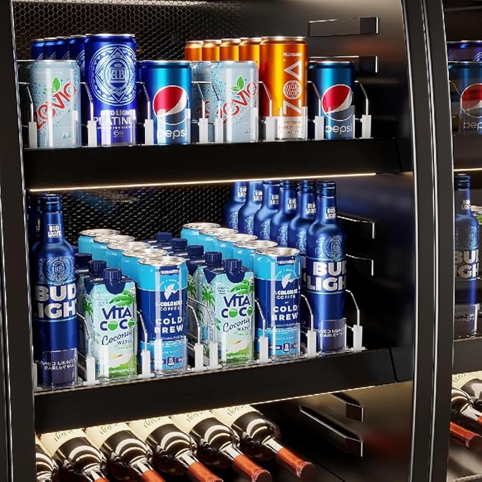 OnDisplay Drink Can Organizer for Fridge - White Automatic Pusher Glide, 12oz 16oz 20oz Soda Dispenser for Refrigerator - Holds up to 15 cans or 12-12 ounce cans.