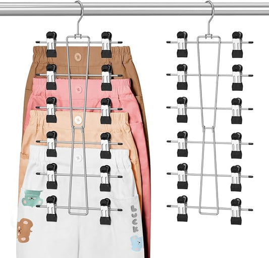 DOIOWN 6-Tier Baby Hangers with Clips - Space Saving Kids Pants Hangers for Babies & Kids Pant,Skirt,Clothe,Adjustable Stainless Steel Toddler Clothes Hanger for Newborn Children Closet Organization
