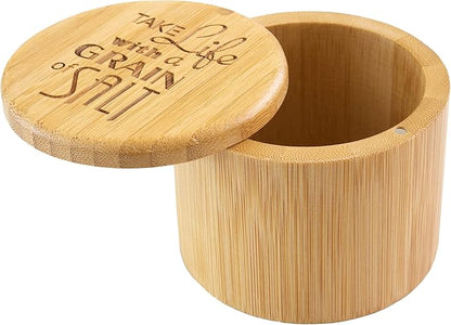 Totally Bamboo Salt Cellar Bamboo Storage Box with Magnetic Swivel Lid, 6 Ounce Capacity, "Take Life with a Grain of Salt" Engraved on Lid