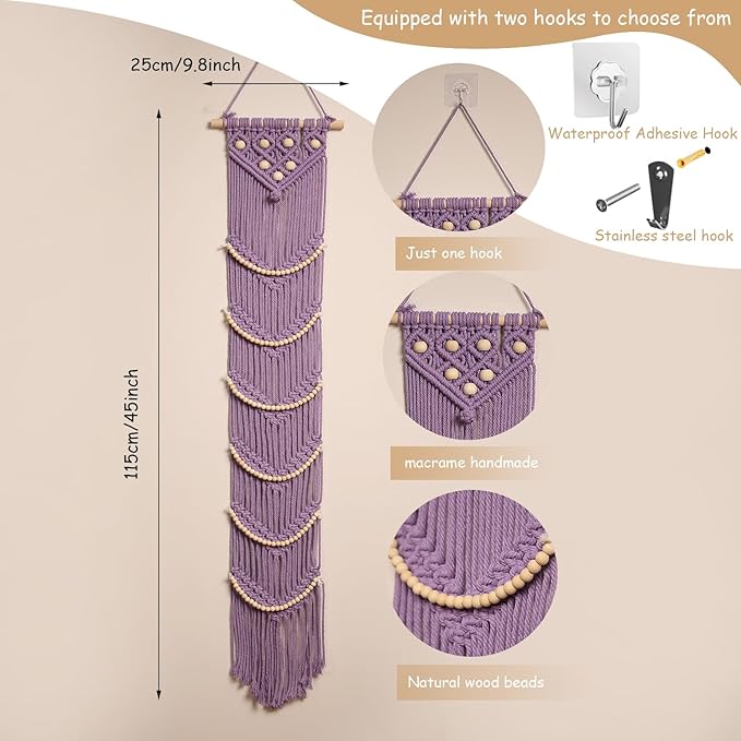 jontell Ball Cap Hanger-1 Pack-Boho Macrame Cap Holder Wall Hat Organizer for Baseball Cap Holder Over Door, Hat Rack for Wall, Cap Rack for Decoration and Display(purple)