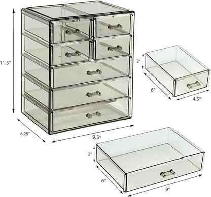 Sorbus Acrylic Makeup Organizer Set, 7-Drawer Vanity & Countertop Cosmetic Storage with Small & Wide Drawers, Black Jewel Makeup Storage for Brushes, Lipsticks, Jewelry, Holiday Gift for Women & Teens