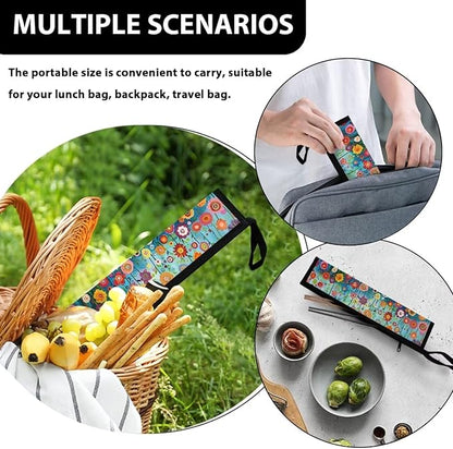 Cutlery Storage Bag Travel Silverware Cloth Bags for Travel Tableware Carrying Bag Travel Silverware Case Utensil Pouch Utensil Case,Floral Field