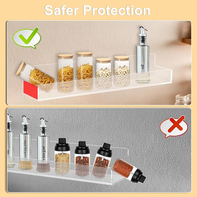 Clear Acrylic Floating Shelves Wall Mounted 15 Inch Invisible Kids Bookshelf Figurine Display Shelf Spice Rack for Office Bathroom Kitchen (4 Pack)