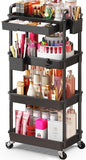 SUNALLY Makeup Cart Organizer with Drawers, 4 Tier Floor Skincare Organizers for Vanity, Rolling Makeup Bathroom Storage Cart Cosmetics Display Cases for Skin Care Perfume Nail Polish, Black