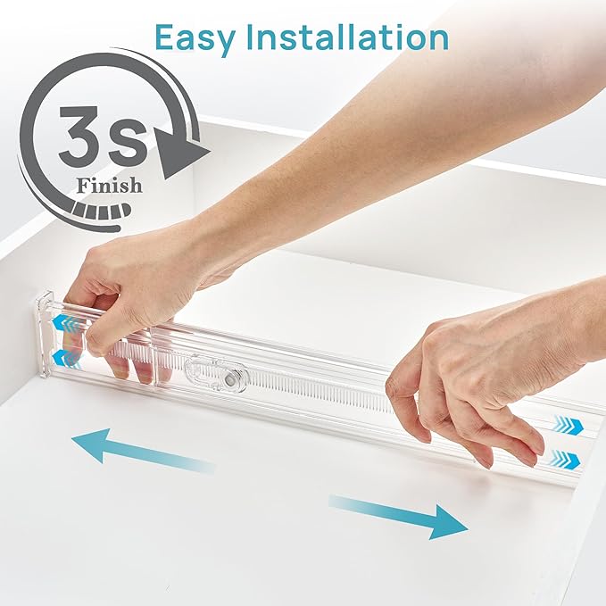 Vtopmart 4 Pack 2.36" Short Upgrade Drawer Dividers for Kitchen Drawer, 12.8"-22.3" Expandable Kitchen Drawer Organizer, Clear Plastic Organizer Separator for Flatware, Utensil, Cutlery, Underwear