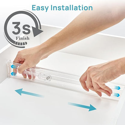 Vtopmart 4 Pack 2.36" Short Upgrade Drawer Dividers for Kitchen Drawer, 12.8"-22.3" Expandable Kitchen Drawer Organizer, Clear Plastic Organizer Separator for Flatware, Utensil, Cutlery, Underwear