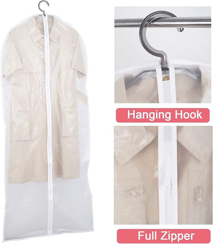 Clear Garment Bags with Full Zipper Lightweight Foldable Dust Proof Breathable Extra Wide Travel Suit Bags for Hanging Clothes Closet Storage, 24''x48'' / 6 Pack