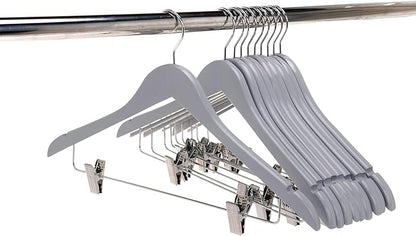 Quality Wooden Skirt Hangers with Clips 80-Pack Grey Pants Hangers with Adjustable Chrome Metal Clips, Swivel Hook, Coat, Jacket, Blouse Suit Hangers (Gray, 80)