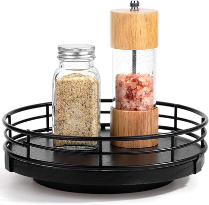BAMBOO LAND- Lazy Susan Turntable Organizer, 9", Black, Lazy Susan for Table Top
