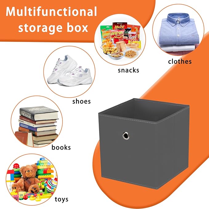 Foldable Storage Cubes Bins ,11 Inch Cloth Storage Cube Fabric Storage Box Cubes Organizer Baskets with Handles for Home Organizer Set of 8 (Grey)
