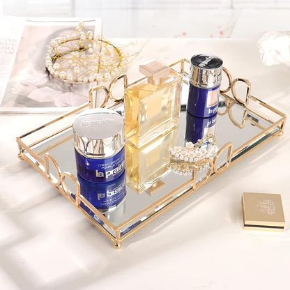 Gold Mirror Tray: Elegant Makeup/Vanity Tray, Luxury Rust-Proof Glass for Bathroom & Bedroom