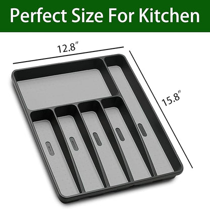 Loyareal Silverware Organizer Utensil Organizer Holder Kitchen Drawer Organizer Plastic Silverware Tray for Drawer Flatware Organizer 6 Compartment Black