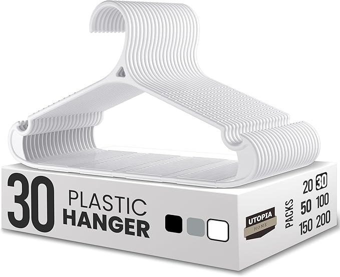 Utopia Home Clothes Hangers - Standard Plastic Hangers Space Saving - Durable Coat Hangers 30 Pack (White)