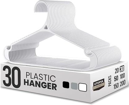 Utopia Home Clothes Hangers - Standard Plastic Hangers Space Saving - Durable Coat Hangers 30 Pack (White)