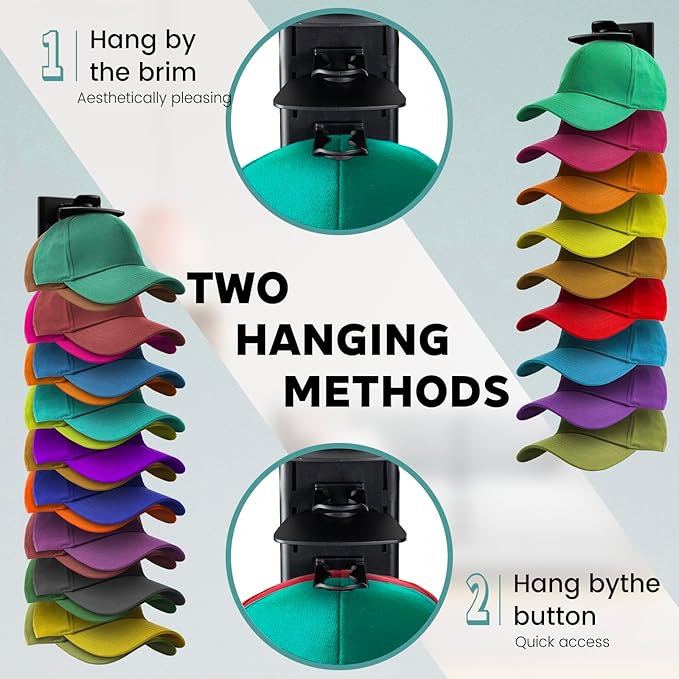 2Pack Upgraded Contour Fit Lock Hat Organizer for Baseball Cap,Hat Rack Strong Adhesive Hat Hangers for Wall Hold Up to 20 Hats,Multi-layer Hat Storage Display for Closet,Door Bedroom-Black