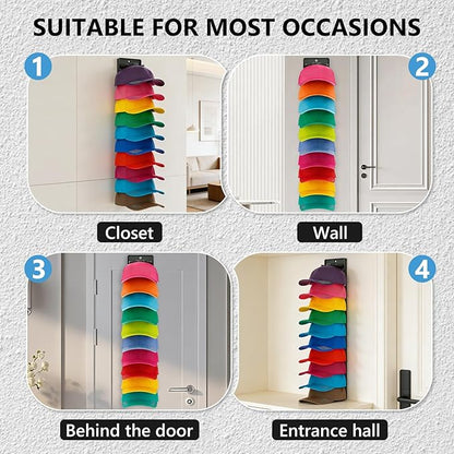 Hat Organizer for Baseball Caps with Built Spring Clips 2 Packs - Wall Mount Closet Hat Rack Holder, Storage for Wall Door/Closet Display Hat Racks Hanger (Strong Adhesive & Screws)