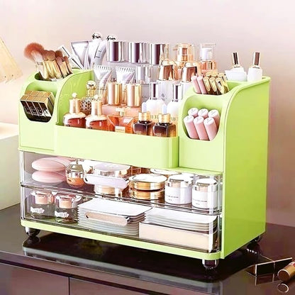 Makeup Organizer with Drawers for Vanity,Bathroom Countertop Organizer with Brushes Holder,Skincare Storage Organizer,Perfect Cosmetic Display Case for Skincare,Lipstick and Beauty Essential (Green)