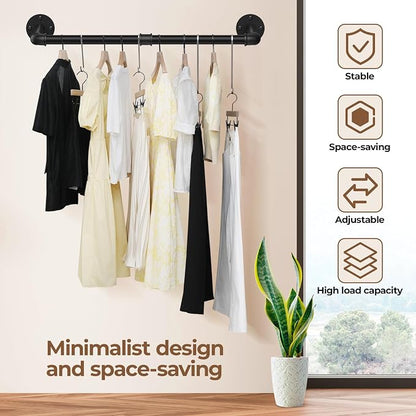 Abiglifty Wall Mounted Clothes Rack 38.4 Inch, 2 Pack Industrial Pipe Clothing Rack, Black Wall Clothing Rack, Multi-Purpose Clothing Hanging Rod for Closet