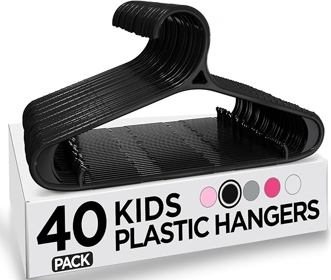 Utopia Home Kids Hangers - 11 Inch Plastic Baby Hangers for Closet - Infant or Childrens Hangers for Clothes 40 Pack (Black)