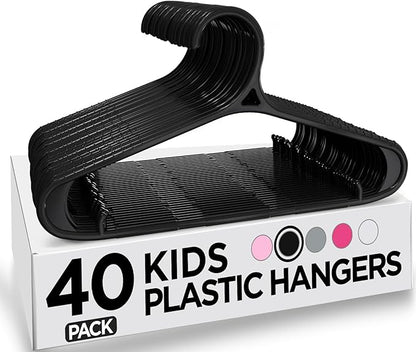 Utopia Home Kids Hangers - 11 Inch Plastic Baby Hangers for Closet - Infant or Childrens Hangers for Clothes 40 Pack (Black)