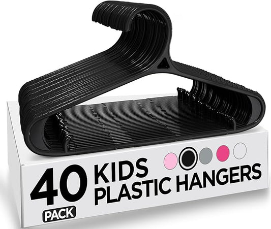 Utopia Home Kids Hangers - 11 Inch Plastic Baby Hangers for Closet - Infant or Childrens Hangers for Clothes 40 Pack (Black)