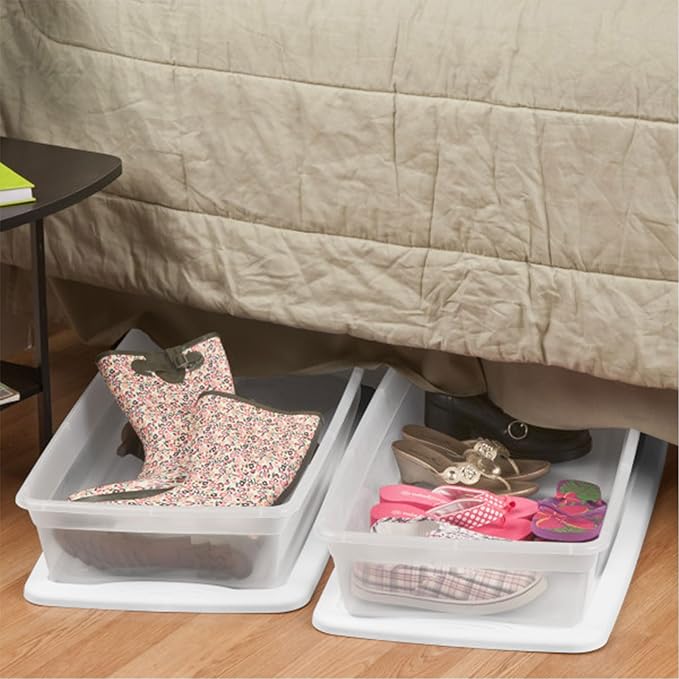 Sterilite 12-Pack 41 Quart Storage Box, Stackable Clear Plastic Bins with Snap-On Lids - Heavy-Duty Organizing Containers for Closet, Bathroom, and Office
