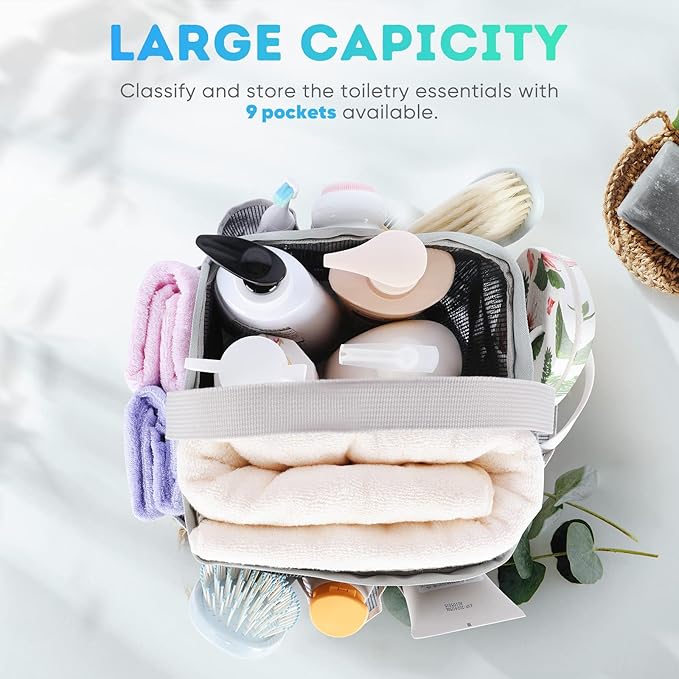 EUDELE 2 Pack Mesh Shower Caddy Portable for College Dorm Room Essentials, Shower Caddy Dorm with 8-Pocket Large Capacity,Shower Bag for Beach,Swimming,Gym