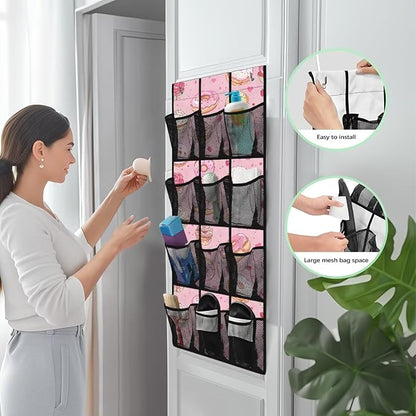 Behind The Door Organizer 12 Pockets Shoe Holder Hanger for Living Room Cookie Over The Door Shoe Organizer Bathroom Pink Wall Hanging Storage for Closet