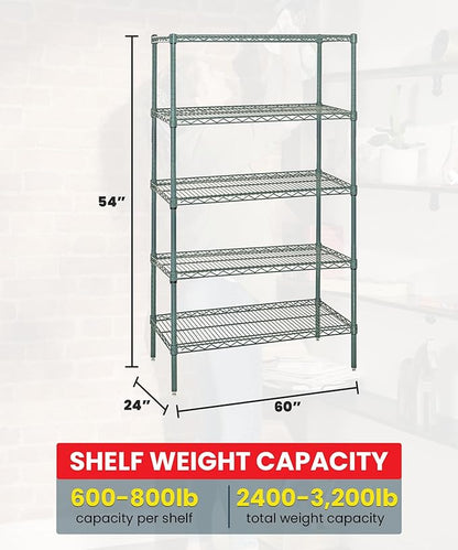 Quantum Storage Systems WR54-2460P Starter Kit Wire Shelves Green Epoxy 4 Shelves 54" H x 60" W x 24" D