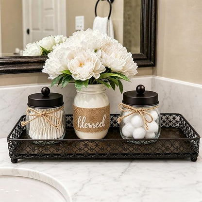 SheeChung 3 Pack Qtip Holder for Bathroom, Cotton Swab Holders, Bathroom Decor, Apothecary Jars with Lids for Cotton Round Pads, Balls, Floss Picks - Bronze