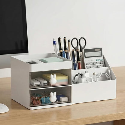 Makeup Organizer With 2 Drawers, Countertop Organizer For Vanity, Bathroom Organizers And Storage, Bathroom And Bedroom Desk Cosmetics Organizer For Skin Care, Brushes, Eyeshadow, Lotions (White)