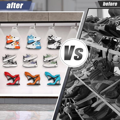 2 Pcs Floating Shoe Display Shelves, H-Type Sturdy Levitating Wall Shelf, Sneaker Holders for Shoe Collectors & Advertising Exhibition
