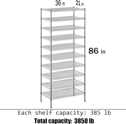 21" Deep x 36" Wide x 86" Height Wire Shelving Kit | 10-Tier | NSF Commercial Storage Rack Unit