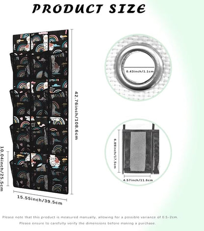 Black Behind Door Organizer 12 Pockets Door Hanging Shoe Organizer for Bedroom Space Saving Rainbow Multi-Funtion Storage Bag Large Capacity Alpaca Wall Hanging Storage