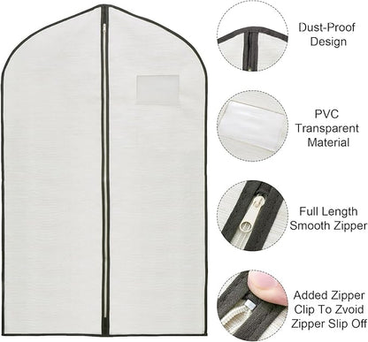 2 Pack 40x24 Inch Cloth Garment Bags, Suit Coat Cover for Hanging Clothes, Men's Greyish White Cloth Suit Bag for Fur Coats & Dress Shirts