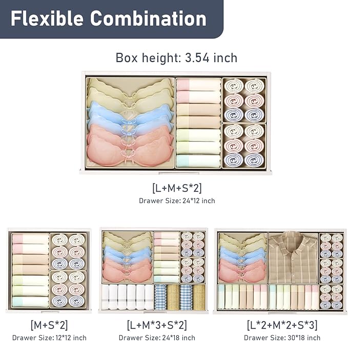 DIMJ Drawer Organizer Clothes - 30 Pack Closet Drawer Organizer Bins for Baby Clothes Storage, Fabric Dresser Organizer for Nursery Bedroom, Foldable Small Drawer Dividers for Underwear Socks