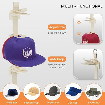 Hat Rack for Door, Adjustable Hat Organizer for Baseball Caps with 2 Straps & 20 Clips Holds 40 Caps, No-Drill Over-the-Door Hat Rack, Hat Storage for Bedroom Closet, Entryway, Home,Beige