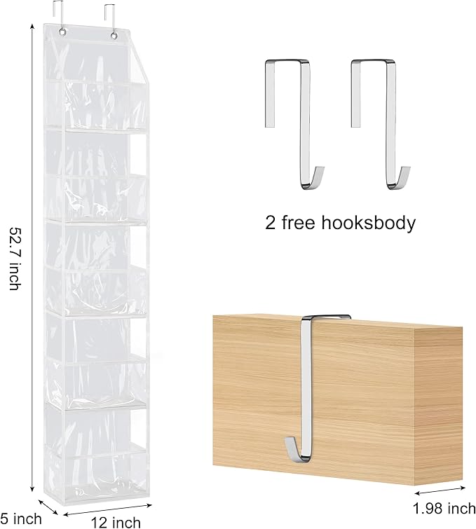 Libeder Over the Door Storage Organizer,5 Large Pockets Foldable Hanging Organizer Closet Door Organizer Clear PVC Hanging Storage Bag for Bedroom, Nursery, Toys, Shoes, Diapers(White)
