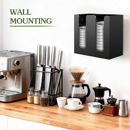 Black Mason Jar Lid Organizer (Wide Mouth & Regular Mouth) 2 Compartment Cup Dispenser Organizer Ball Jar Wooden Storage Accessories for Kitchen Coffee Tumbler Lids, Fit Mason/Canning/Bamboo Lids