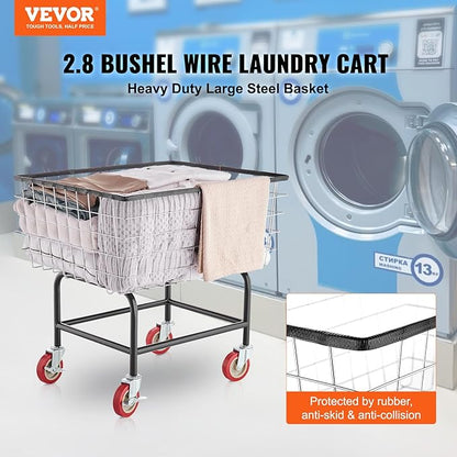 VEVOR Wire Laundry Cart, 2.8Bushel Wire Laundry Basket with Wheels, 26.7''x21.7''x26.4'' Commercial Basket Cart, Steel Frame with Chrome Finish, 4" Casters